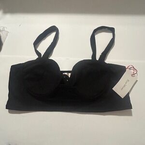 Rose Velvet Black Ribbed Underwire Bralette Top 3XL Plus Size Adjustable Straps